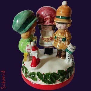 Schmid christmas japan kids with cat and dog music box rotating